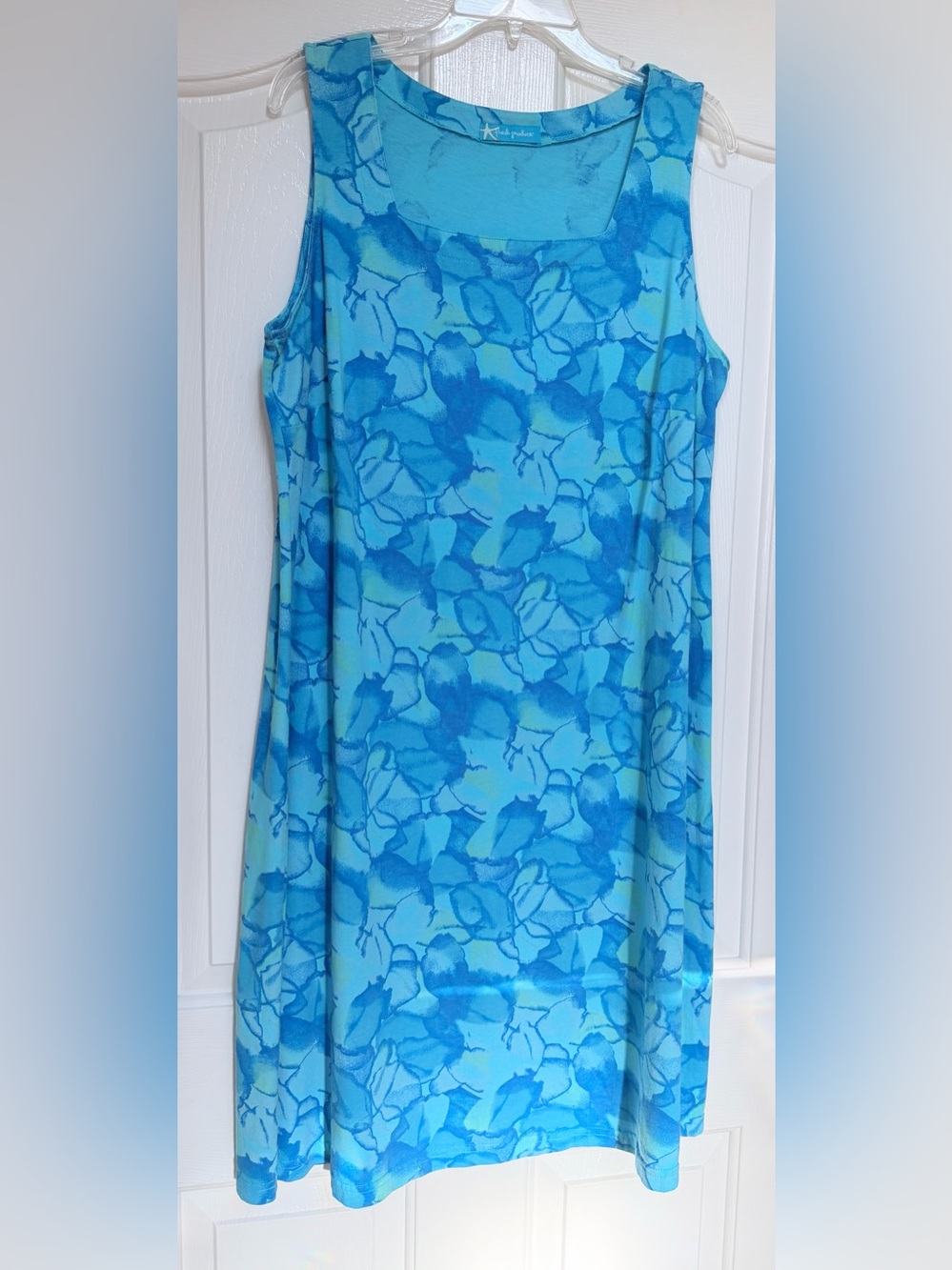 Fresh Produce Women 12S Blue Floral Cotton Tank Midi Dress USA Made Coastal